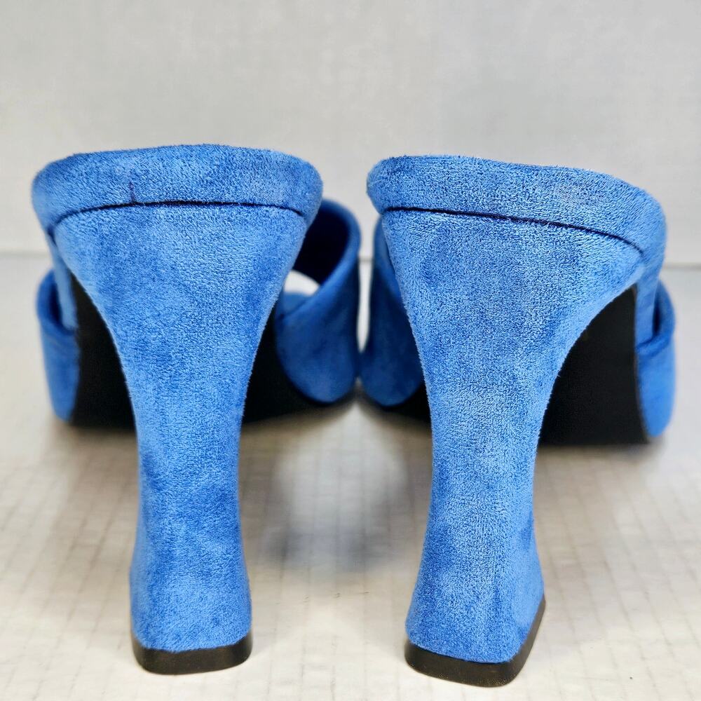 Boohoo Blue Faux Suede Square Toe Slip On Heeled Mule Size 6UK/39EUR/8US - Picture 3 of 10